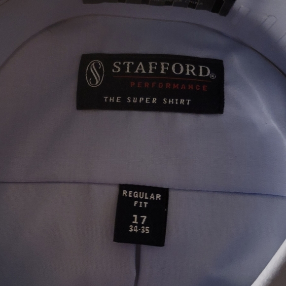 𝅺STAFFORD Men's Super Performance Blue Dress Shirt - Size (17) - NEW - Picture 4 of 6
